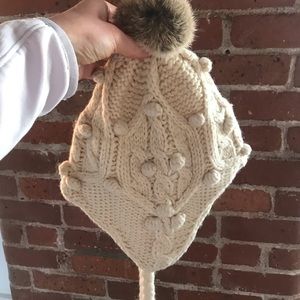 Nathaniel Cole Knit Hat with Fur Pom Poms
